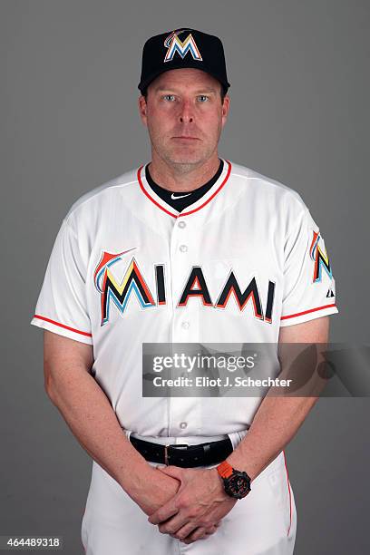 Manager Mike Redmond of the Miami Marlins poses during Photo Day on Wednesday, February 25, 2015 at Roger Dean Stadium in Jupiter, Florida.