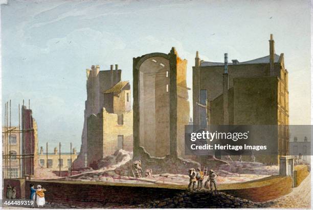 Ruined building, Commercial Road, Stepney, London, 1820. View of the remains of the sugar baking premises belonging to Severn, King and Co, which...