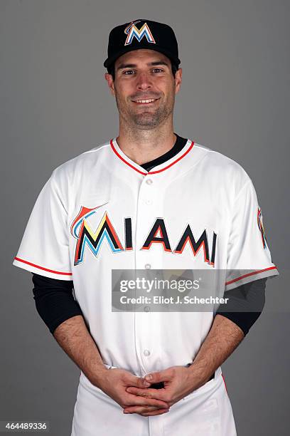 Scott Sizemore of the Miami Marlins poses during Photo Day on Wednesday, February 25, 2015 at Roger Dean Stadium in Jupiter, Florida.