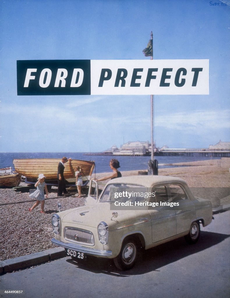 Poster advertising a Ford Prefect car, 1956.