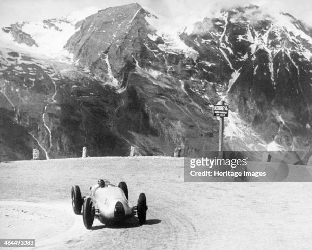 Hermann Muller in an Auto Union, German Mountain Grand Prix, Grossglockner, Austria, 1939. The event was won by Hermann Lang, driving for Auto...