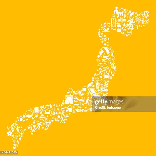 summer patterned japanese map on yellow background - heat map stock illustrations