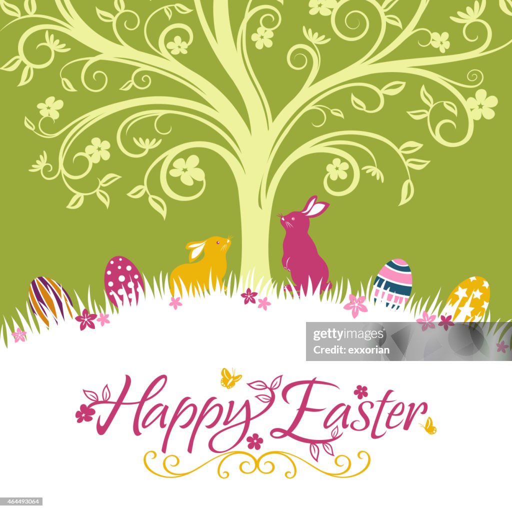 Happy Easter Rabbit In Spring Background High-Res Vector Graphic ...