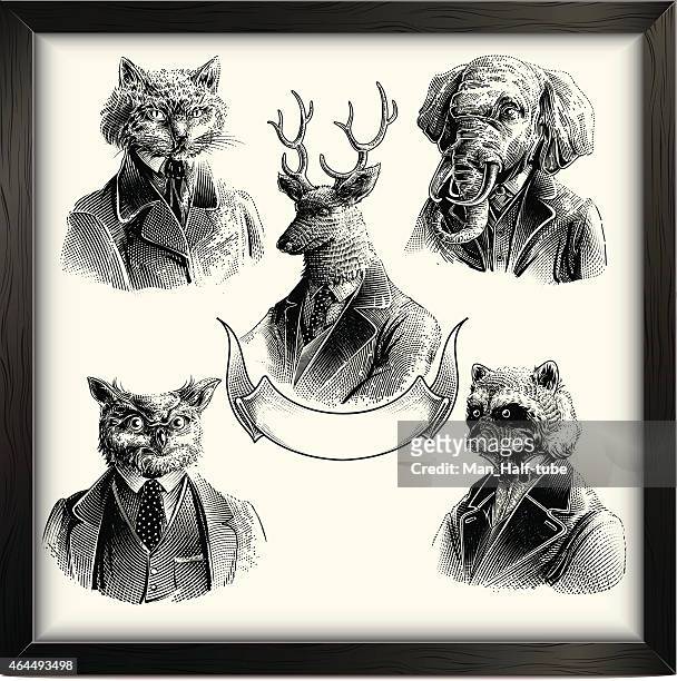 hipster animals set - animal themes stock illustrations