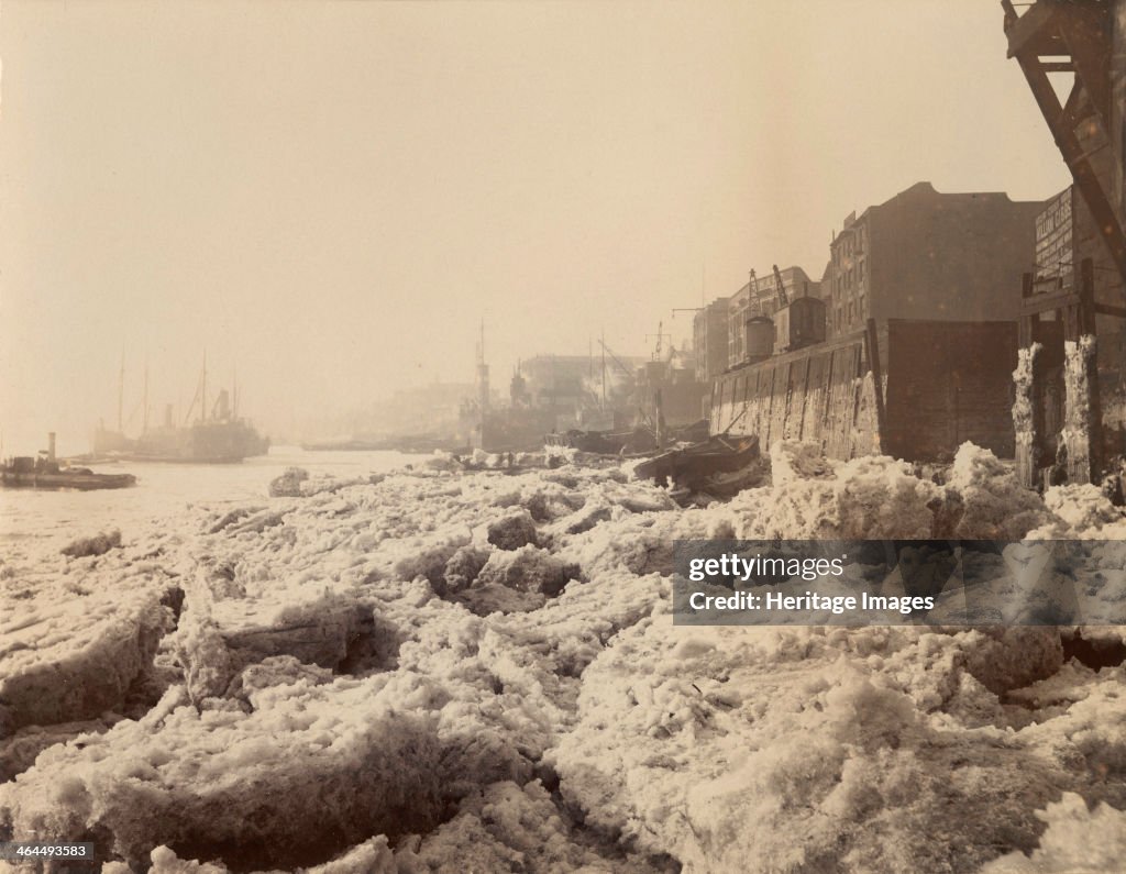 View of the Thames above Limehouse, London, during the frost of February 1895.