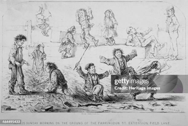 'Sunday morning on the ground of the Farringdon Street extension, Field Lane', City of London, 1865.