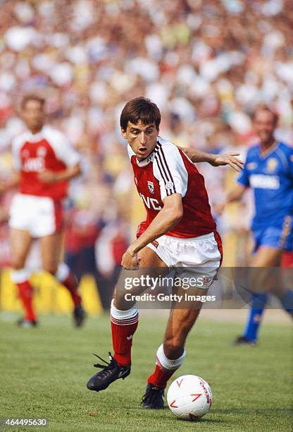 Arsenal forward Alan Smith in action during a League Division One match between Wimbledon and Arsenal at Plough Lane on August 25, 1990 in London,...