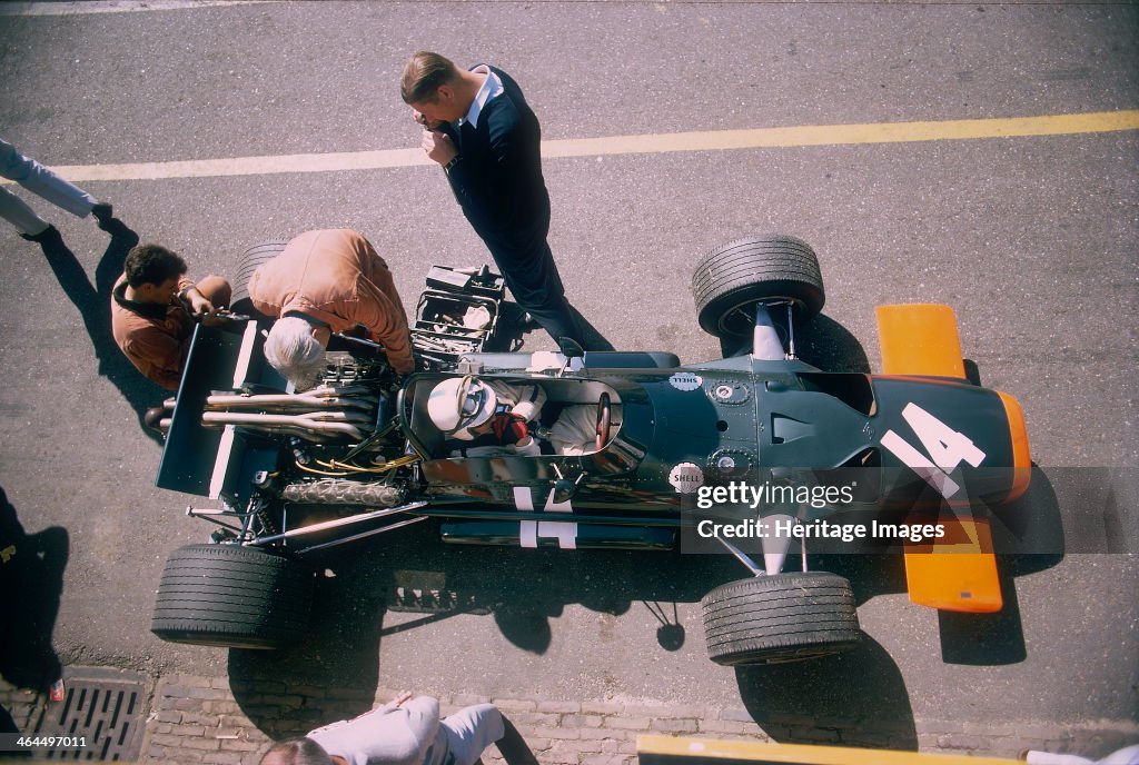 John Surtees in his BRM at the British Grand Prix, Silverstone, Northamptonshire, 1969.