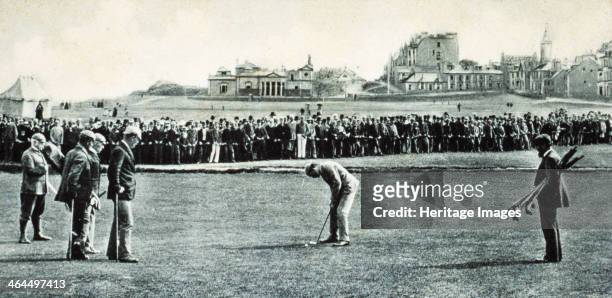 Golfers at the Open Championship, St Andrews, Scotland, 1890. Willie Park, champion in 1887 and 1889, about to putt. The nearest golfer to the left...