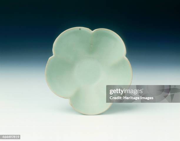 Yaozhou celadon five-lobed bowl, Five Dynasties, Shaanxi province, China, 10th century. Bowl of petal shape with high straight sides and a curved...