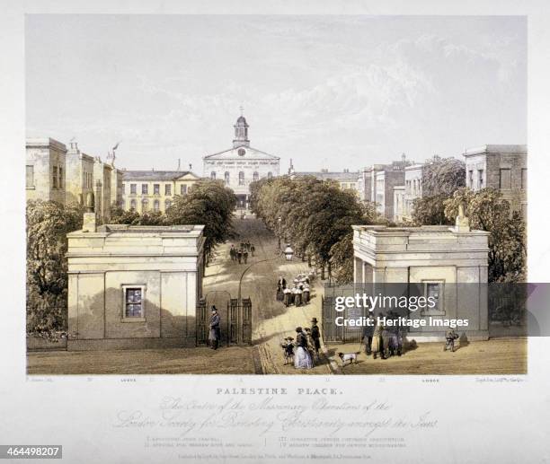 Palestine Place, Bethnal Green, London, c1840. Palestine Place was the centre of missionary operations of the London Society for promoting...