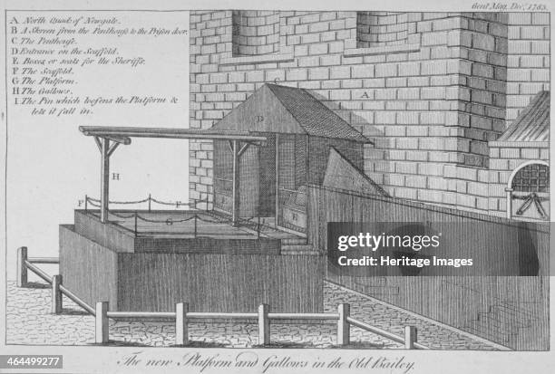 The platform and gallows at Newgate Prison, Old Bailey, City of London, 1783.
