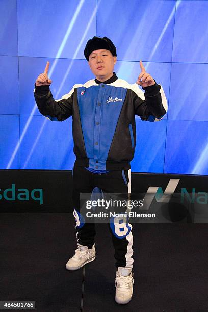 Eddie Huang Rings The NASDAQ Opening Bell at NASDAQ MarketSite on February 26, 2015 in New York City.