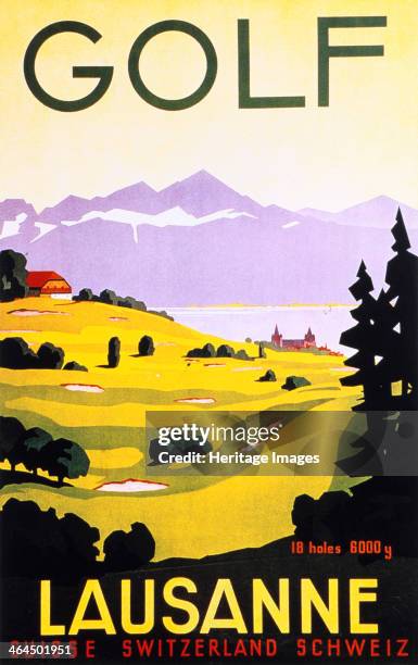 Poster for golfing resort in Lausanne, Switzerland, c1920s. 18 holes, 6000 yards.