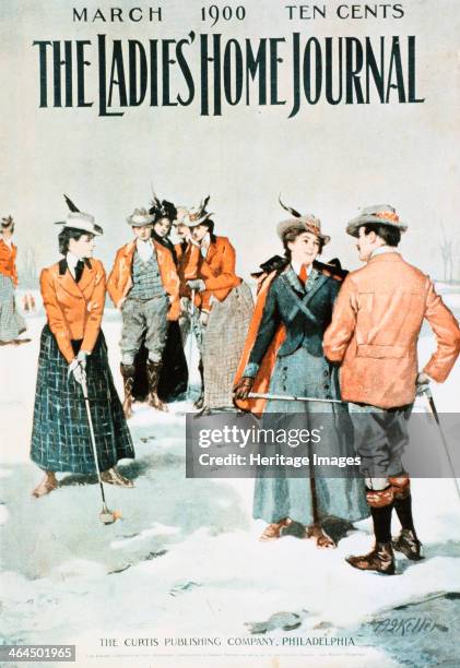 Cover of The Ladies Home Journal, March 1900. A party of golfers on a snowy winter's day.