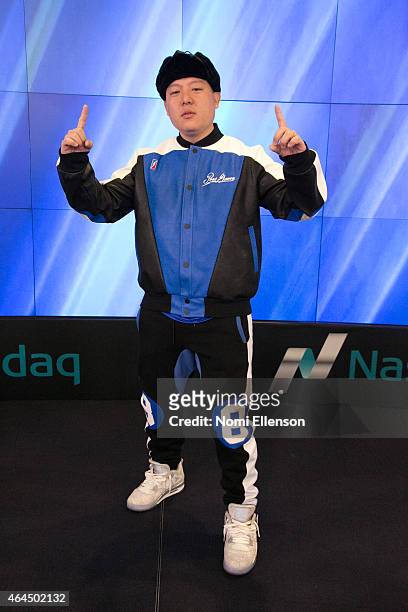 Eddie Huang Rings The NASDAQ Opening Bell at NASDAQ MarketSite on February 26, 2015 in New York City.