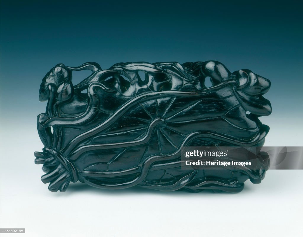 Rosewood lotus leaf dish, Qing dynasty, China, 18th century.