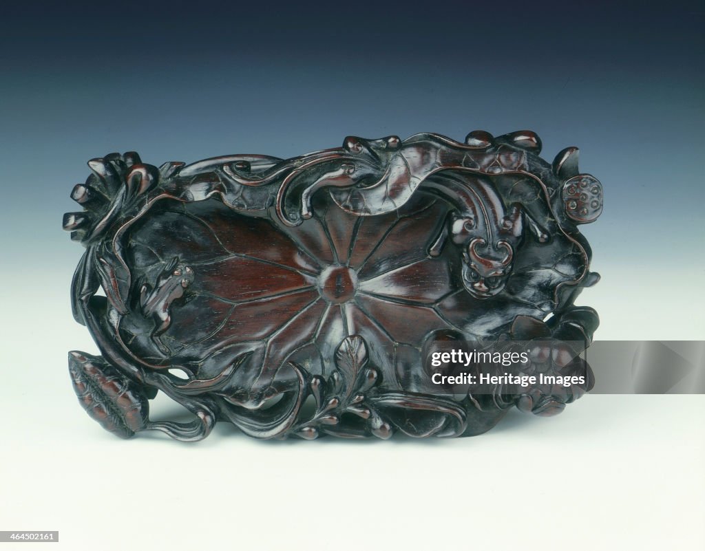 Rosewood lotus leaf dish, Qing dynasty, China, 18th century.