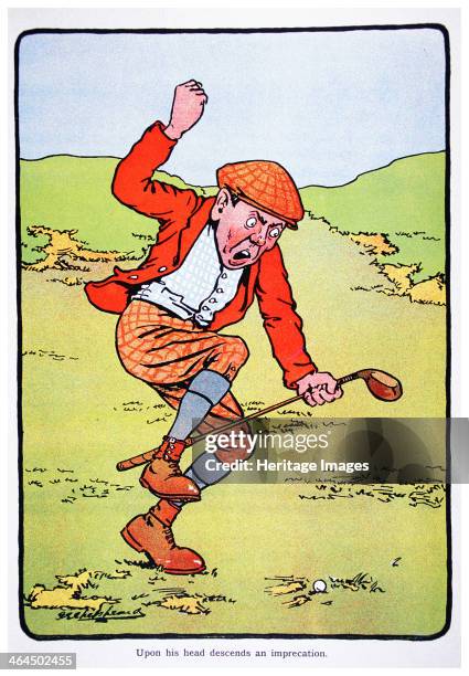 Upon his head descends an imprecation. Golfing postcard, c1920s.