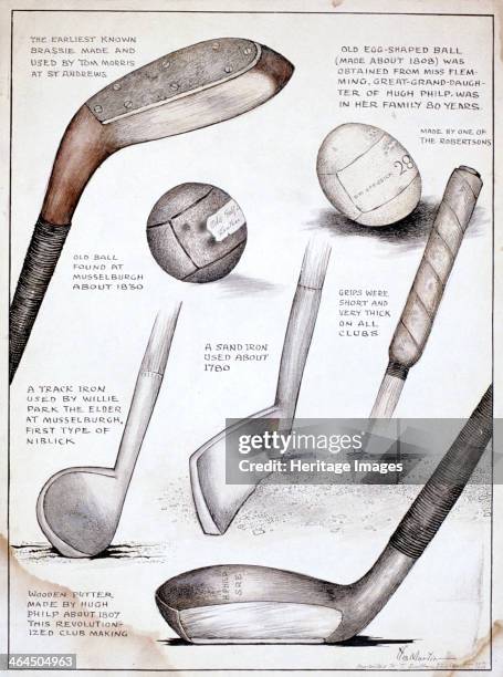 First Putter Early golf clubs, putters and balls. From top to bottom: the earliest ...