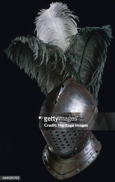 Steel helmet made in the Royal Armory at Greenwich Palace, from London, c1540.