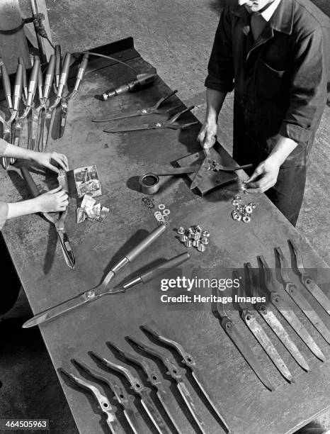 Assembling garden shears, Sheffield, South Yorkshire, 1965.
