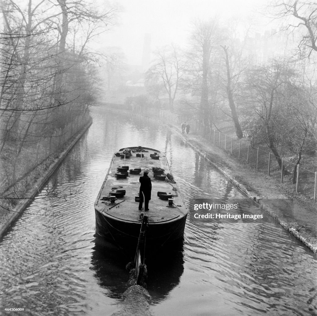 Canal and barge, London, (c1950-c1970?). Artist: Henry Grant