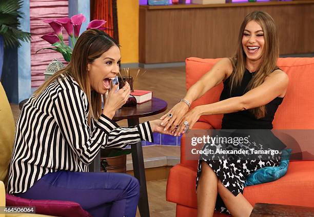 Karla Martinez and Sofia Vergara wake up in Miami with Univision's Despierta America to talk health, love and life at Univision Studios on February...