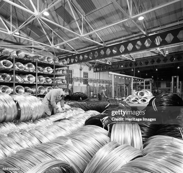 Coils of steel wire, Tinsley Wire Co, Sheffield, South Yorkshire, 1972.