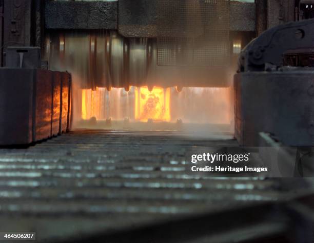 An ingot in a bloom mill, Park Gate Iron and Steel Company, Rotherham, South Yorkshire, 1966.
