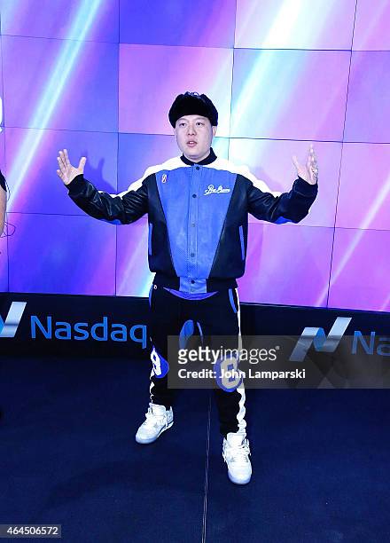 Eddie Huang rings the NASDAQ opening bell at NASDAQ MarketSite on February 26, 2015 in New York City.