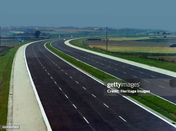 Empty road; the East Ardley section of the M1, prior to opening, Wakefield, West Yorkshire, 1967. A lone van patrols the East Ardley section of the...