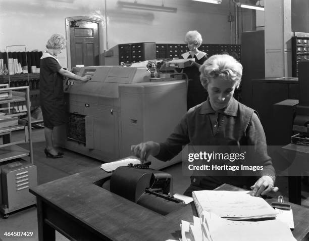 Hollerith data machine in an office at the Edgar Allen Steel Co, Sheffield, South Yorkshire, 1963. Herman Hollerith was born in 1860 of German...