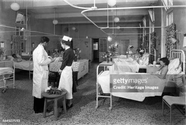 The female medical ward at the Montague Hospital, Mexborough, South Yorkshire, 1959. The hospital was founded in 1889 after a campaign by Dr Sykes...