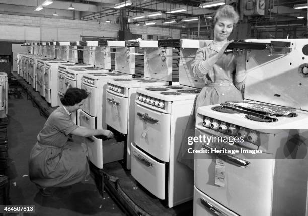 Cooker production line at the GEC factory, Swinton, South Yorkshire, 1960. The final stages of cooker assembly at the GEC plant in Swinton . The GEC,...