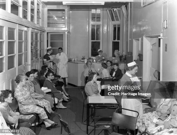 Outpatients awaiting treatement at the Montagu Hospital, Mexborough, South Yorkshire, 1959. The hospital was founded in 1889 after a campaign by Dr...