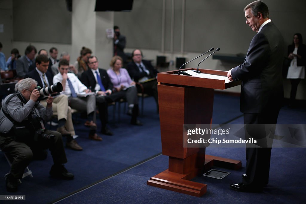 House Speaker John Boehner Holds His Weekly Media Briefing