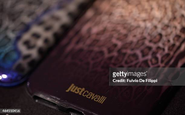 Accessories close up seen backstage ahead of the Just Cavalli show during the Milan Fashion Week Autumn/Winter 2015 on February 26, 2015 in Milan,...