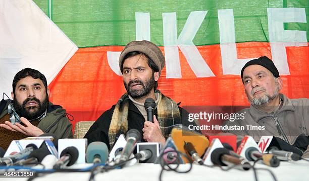 Kashmiri separatist leader and JKLF chairman Yasin Malik addressing press conference on Thursday 26, February 2015 in Srinagar, India. Yasin Malik...