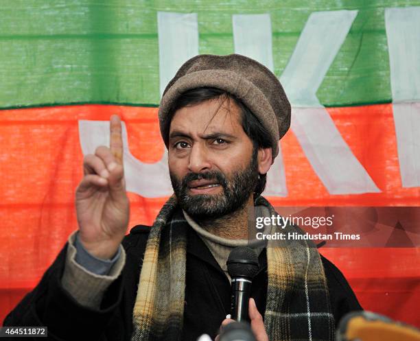 Kashmiri separatist leader and JKLF chairman Yasin Malik addressing press conference on Thursday 26, February 2015 in Srinagar, India. Yasin Malik...