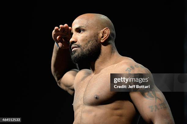 Yoel Romero weighs in during the UFC Fight For the Troops weigh-in at the Fort Campbell Sabre Air Field hanger on November 5, 2013 in Fort Campbell,...