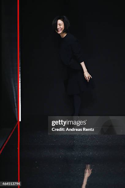 Designer Izumi Ogino walks the runway at the Anteprima show during the Milan Fashion Week Autumn/Winter 2015 on February 26, 2015 in Milan, Italy.
