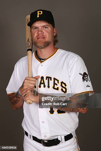 Corey Hart of the Pittsburgh Pirates poses for a portrait on photo day on February 26, 2015 at Pirate City in Bradenton, Florida.