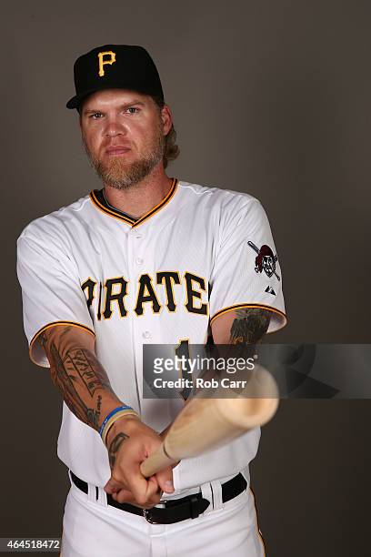 Corey Hart of the Pittsburgh Pirates poses for a portrait on photo day on February 26, 2015 at Pirate City in Bradenton, Florida.