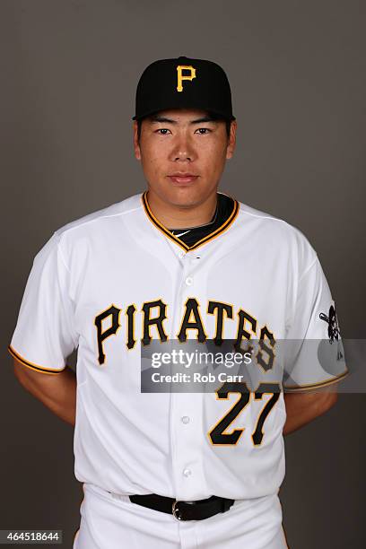 Jung Ho Kang of the Pittsburgh Pirates poses for a portrait on photo day on February 26, 2015 at Pirate City in Bradenton, Florida.