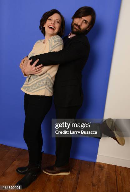 Actors Elisabeth Moss and Jason Schwartzman pose for a portrait during the 2014 Sundance Film Festival at the Getty Images Portrait Studio at the...