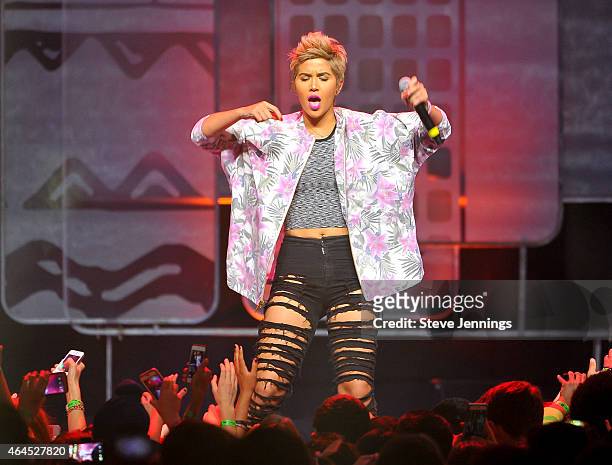 Paula Van Oppen of G.R.L. Performs at We Day California at SAP Center on February 25, 2015 in San Jose, California.