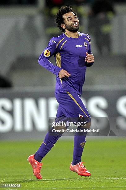 Mohamed Salah of ACF Fiorentina celebrates after scoring a goal during the UEFA Europa League Round of 32 match between ACF Fiorentina and Tottenham...