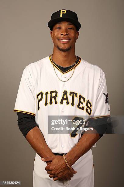 Keon Broxton of the Pittsburgh Pirates poses during Photo Day on Thursday, February 26, 2015 at Pirate City in Bradenton, Florida.