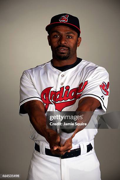 Michael Bourn poses during Cleveland Indians Photo Day on February 26, 2015 in Goodyear, Arizona.